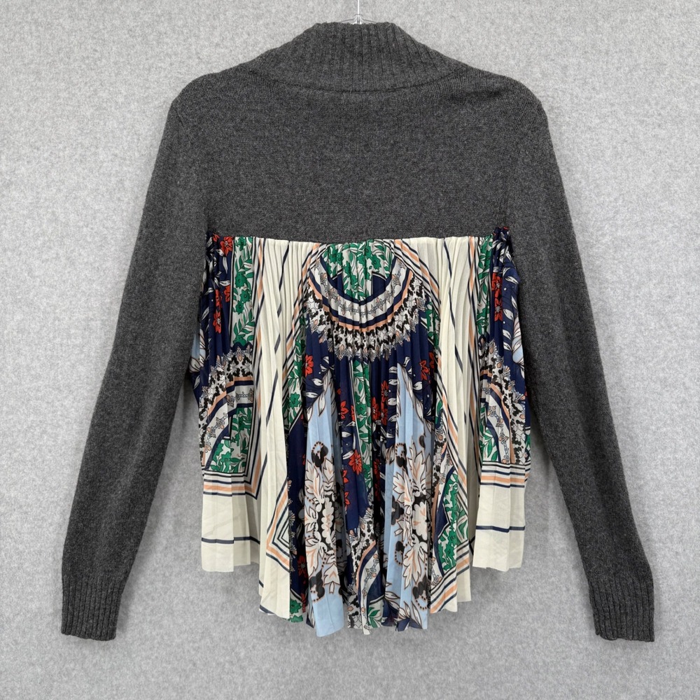 Moth Anthropologie Rona Turtleneck Sweater Womens Small Gray Mixed Media Floral‎
